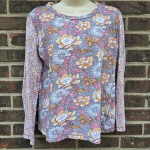 Cino Long Sleeve T Shirt Sz Small Pink Floral Patchwork Cotton Crew Neck Western